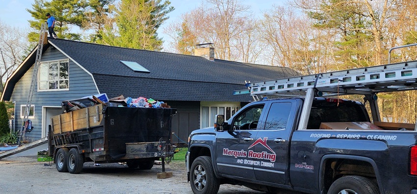 Truck In Front Of House And Fixing Roof